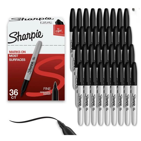 NEW‎ Sharpie Permanent Markers Fine Point Black 36 Count School Office - Picture 1 of 7